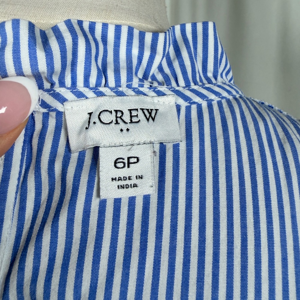 J.Crew Factory Re-Imagined Striped Tiered Midi Dress Pockets Blue White 6P - Picture 11 of 16